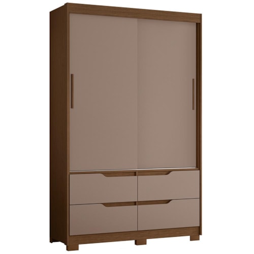 Guarda Roupa Solteiro Sole 2 Portas e 4 Gavetas Nogueira/Capuccino - Móveis Albatroz