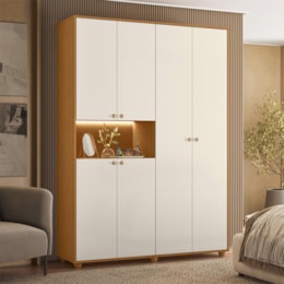 Guarda Roupa Solteiro Vittoria 6 Portas e 2 Gavetas Cinamomo/Off White - Móveis Albatroz