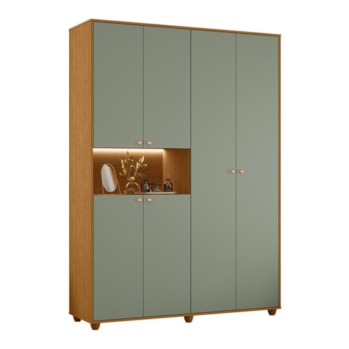 Guarda Roupa Solteiro Vittoria 6 Portas e 2 Gavetas Cinamomo/Sálvia - Móveis Albatroz