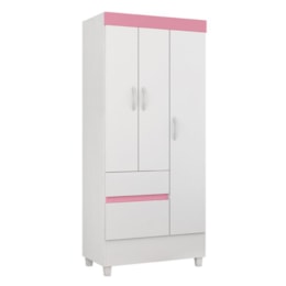 Guarda Roupa Solteiro Wind 3 Portas e 2 Gavetas Branco/Rosa - Demóbile