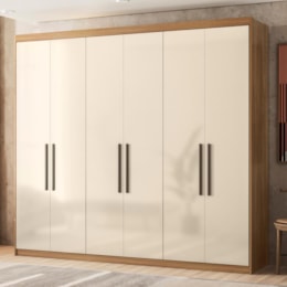 Guarda Roupa Venice 6 Portas, 2 Gavetas e 3 Cabideiros Amêndola/Off White - Demóbile Guarda Roupa Venice 6 Portas, 2 Gavetas e 3 Cabideiros Amêndola/Off White - Demóbile