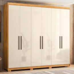 Guarda Roupa Venice 6 Portas, 4 Gavetas e 3 Cabideiros Cinamon Touch/Off White com Pés - Demóbile
