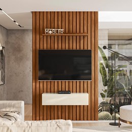 Home Suspenso Arcade Ripado 149,4 cm com 1 Gaveta para TV até 50” Cinamomo Mel/Off White - PR Móveis