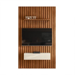 Home Suspenso Arcade Ripado 149,4 cm com 1 Gaveta para TV até 50” Cinamomo Mel/Off White - PR Móveis