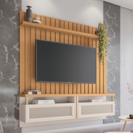 Home Suspenso Átrio Ripado para TV até 70” Cinamomo/Off White - PR Móveis