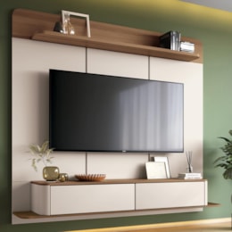 Home Suspenso Galax Off White/Castanho para TV até 70” - HB Móveis