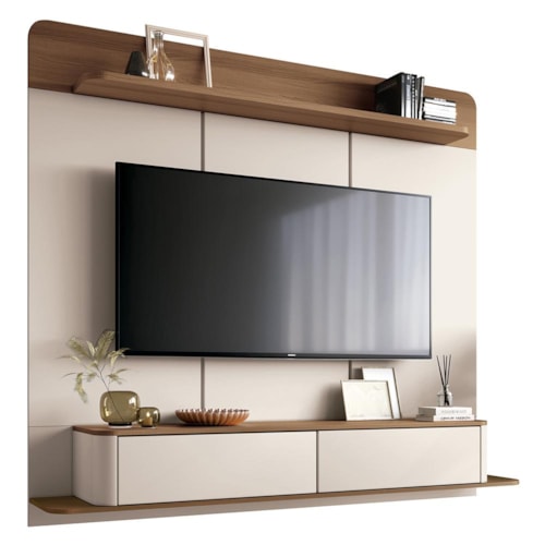 Home Suspenso Galax Off White/Castanho para TV até 70” - HB Móveis
