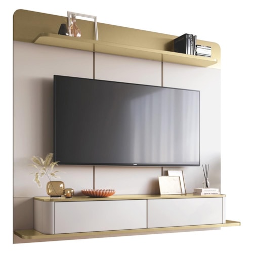 Home Suspenso Galax Off White/Champanhe para TV até 70” - HB Móveis