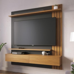 Home Suspenso Juriti 1.5 Ripado Noce Milano/Preto para TV até 65” - Colibri Home Suspenso Juriti 1.5 Ripado Noce Milano/Preto para TV até 65” - Colibri