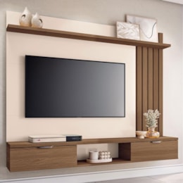 Home Suspenso Lets 1.6 Castanho/Off White para TV até 55” - HB Móveis