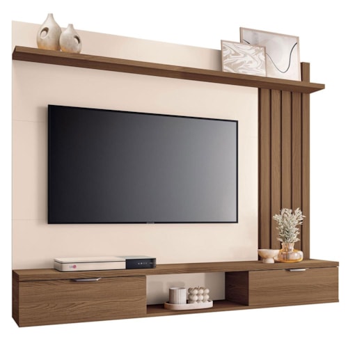 Home Suspenso Lets 1.6 Castanho/Off White para TV até 55” - HB Móveis