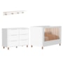 Jogo de Quarto Boom Plus Nordic Cômoda 6 Gavetas, Berço com Pés Amadeirado e Prateleira Branco Fosco - Reller Móveis