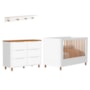 Jogo de Quarto Boom Plus Nordic Cômoda 6 Gavetas, Berço com Pés Amadeirado e Prateleira Branco Fosco/Savana - Reller Móveis