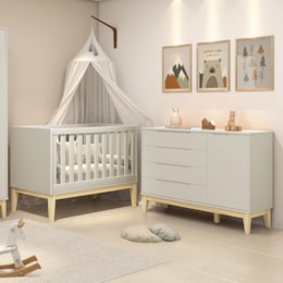 Jogo de Quarto Classic Cômoda 1 Porta Elfe e Berço Noah Areia com Pés Madeira Natural - Reller Móveis  Jogo de Quarto Classic Cômoda 1 Porta Elfe e Berço Noah Areia com Pés Madeira Natural - Reller Móveis