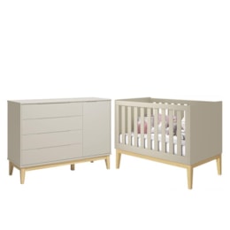 Jogo de Quarto Classic Cômoda 1 Porta Elfe e Berço Noah Areia com Pés Madeira Natural - Reller Móveis  Jogo de Quarto Classic Cômoda 1 Porta Elfe e Berço Noah Areia com Pés Madeira Natural - Reller Móveis