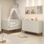 Jogo de Quarto Classic Cômoda 1 Porta Elfe e Berço Noah Areia Fosco com Pés Amadeirado - Reller Móveis