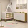 Jogo de Quarto Classic Cômoda 1 Porta Elfe e Berço Noah Areia/Savana com Pés Amadeirado - Reller Móveis