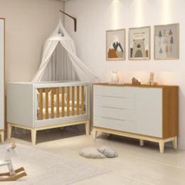Jogo de Quarto Classic Cômoda 1 Porta Elfe e Berço Noah Areia/Savana com Pés Madeira Natural - Reller Móveis  Jogo de Quarto Classic Cômoda 1 Porta Elfe e Berço Noah Areia/Savana com Pés Madeira Natural - Reller Móveis