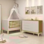 Jogo de Quarto Classic Cômoda 1 Porta Elfe e Berço Noah Areia/Savana com Pés Madeira Natural - Reller Móveis