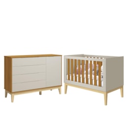 Jogo de Quarto Classic Cômoda 1 Porta Elfe e Berço Noah Areia/Savana com Pés Madeira Natural - Reller Móveis  Jogo de Quarto Classic Cômoda 1 Porta Elfe e Berço Noah Areia/Savana com Pés Madeira Natural - Reller Móveis