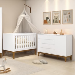 Jogo de Quarto Classic Cômoda 1 Porta Elfe e Berço Noah Branco com Pés Amadeirado - Reller Móveis  Jogo de Quarto Classic Cômoda 1 Porta Elfe e Berço Noah Branco com Pés Amadeirado - Reller Móveis
