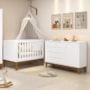 Jogo de Quarto Classic Cômoda 1 Porta Elfe e Berço Noah Branco com Pés Amadeirado - Reller Móveis