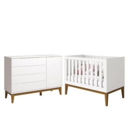 Jogo de Quarto Classic Cômoda 1 Porta Elfe e Berço Noah Branco com Pés Amadeirado - Reller Móveis  Jogo de Quarto Classic Cômoda 1 Porta Elfe e Berço Noah Branco com Pés Amadeirado - Reller Móveis