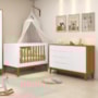 Jogo de Quarto Classic Cômoda 1 Porta Elfe e Berço Noah Branco/Savana com Pés Amadeirado - Reller Móveis