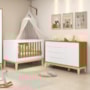 Jogo de Quarto Classic Cômoda 1 Porta Elfe e Berço Noah Branco/Savana com Pés Madeira Natural - Reller Móveis
