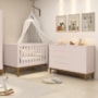 Jogo de Quarto Classic Cômoda 1 Porta Elfe e Berço Noah Rosa com Pés Amadeirado - Reller Móveis