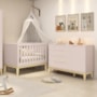 Jogo de Quarto Classic Cômoda 1 Porta Elfe e Berço Noah Rosa com Pés Madeira Natural - Reller Móveis
