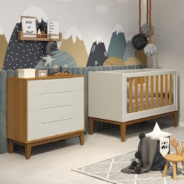 Jogo de Quarto Classic Cômoda Elfe e Berço Noah Areia/Savana com Pés Amadeirado - Reller Móveis  Jogo de Quarto Classic Cômoda Elfe e Berço Noah Areia/Savana com Pés Amadeirado - Reller Móveis
