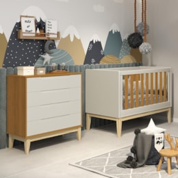 Jogo de Quarto Classic Cômoda Elfe e Berço Noah Areia/Savana com Pés Madeira Natural - Reller Móveis  Jogo de Quarto Classic Cômoda Elfe e Berço Noah Areia/Savana com Pés Madeira Natural - Reller Móveis