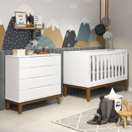 Jogo de Quarto Classic Cômoda Elfe e Berço Noah Branco Fosco com Pés Amadeirado - Reller Móveis  Jogo de Quarto Classic Cômoda Elfe e Berço Noah Branco Fosco com Pés Amadeirado - Reller Móveis