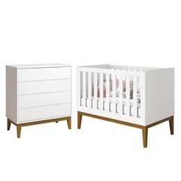 Jogo de Quarto Classic Cômoda Elfe e Berço Noah Branco Fosco com Pés Amadeirado - Reller Móveis  Jogo de Quarto Classic Cômoda Elfe e Berço Noah Branco Fosco com Pés Amadeirado - Reller Móveis