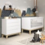 Jogo de Quarto Classic Cômoda Elfe e Berço Noah Branco Fosco com Pés Madeira Natural - Reller Móveis