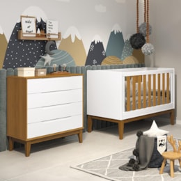 Jogo de Quarto Classic Cômoda Elfe e Berço Noah Branco/Savana com Pés Amadeirado - Reller Móveis  Jogo de Quarto Classic Cômoda Elfe e Berço Noah Branco/Savana com Pés Amadeirado - Reller Móveis