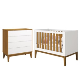 Jogo de Quarto Classic Cômoda Elfe e Berço Noah Branco/Savana com Pés Amadeirado - Reller Móveis  Jogo de Quarto Classic Cômoda Elfe e Berço Noah Branco/Savana com Pés Amadeirado - Reller Móveis