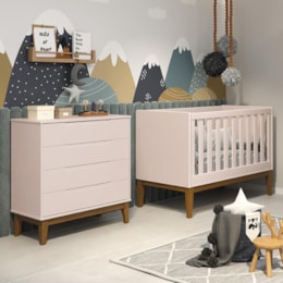 Jogo de Quarto Classic Cômoda Elfe e Berço Noah Rosa Fosco com Pés Amadeirado - Reller Móveis  Jogo de Quarto Classic Cômoda Elfe e Berço Noah Rosa Fosco com Pés Amadeirado - Reller Móveis