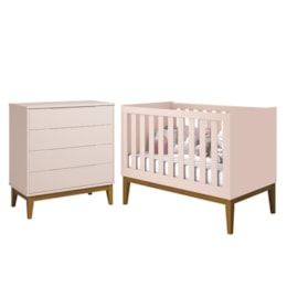 Jogo de Quarto Classic Cômoda Elfe e Berço Noah Rosa Fosco com Pés Amadeirado - Reller Móveis  Jogo de Quarto Classic Cômoda Elfe e Berço Noah Rosa Fosco com Pés Amadeirado - Reller Móveis