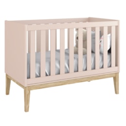Jogo de Quarto Classic Guarda Roupa 2 Portas e Berço Rosa Fosco com Pés Madeira Natural - Reller Móveis Jogo de Quarto Classic Guarda Roupa 2 Portas e Berço Rosa Fosco com Pés Madeira Natural - Reller Móveis