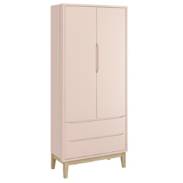 Jogo de Quarto Classic Guarda Roupa 2 Portas e Cômoda Rosa Fosco com Pés Madeira Natural - Reller Móveis