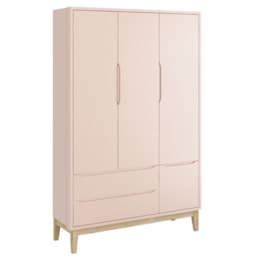 Jogo de Quarto Classic Guarda Roupa 3 Portas e Cômoda Rosa Fosco com Pés Madeira Natural - Reller Móveis Jogo de Quarto Classic Guarda Roupa 3 Portas e Cômoda Rosa Fosco com Pés Madeira Natural - Reller Móveis