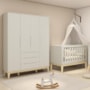 Jogo de Quarto Classic Guarda Roupa Elfe e Berço Noah Areia com Pés Madeira Natural - Reller Móveis