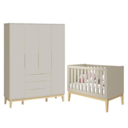 Jogo de Quarto Classic Guarda Roupa Elfe e Berço Noah Areia com Pés Madeira Natural - Reller Móveis  Jogo de Quarto Classic Guarda Roupa Elfe e Berço Noah Areia com Pés Madeira Natural - Reller Móveis