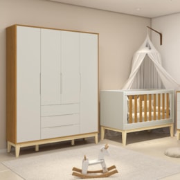 Jogo de Quarto Classic Guarda Roupa Elfe e Berço Noah Areia/Savana com Pés Madeira Natural - Reller Móveis  Jogo de Quarto Classic Guarda Roupa Elfe e Berço Noah Areia/Savana com Pés Madeira Natural - Reller Móveis