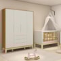Jogo de Quarto Classic Guarda Roupa Elfe e Berço Noah Areia/Savana com Pés Madeira Natural - Reller Móveis