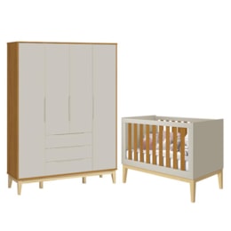 Jogo de Quarto Classic Guarda Roupa Elfe e Berço Noah Areia/Savana com Pés Madeira Natural - Reller Móveis  Jogo de Quarto Classic Guarda Roupa Elfe e Berço Noah Areia/Savana com Pés Madeira Natural - Reller Móveis