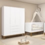 Jogo de Quarto Classic Guarda Roupa Elfe e Berço Noah Branco com Pés Amadeirado - Reller Móveis