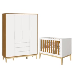 Jogo de Quarto Classic Guarda Roupa Elfe e Berço Noah Branco/Savana com Pés Madeira Natural - Reller Móveis  Jogo de Quarto Classic Guarda Roupa Elfe e Berço Noah Branco/Savana com Pés Madeira Natural - Reller Móveis